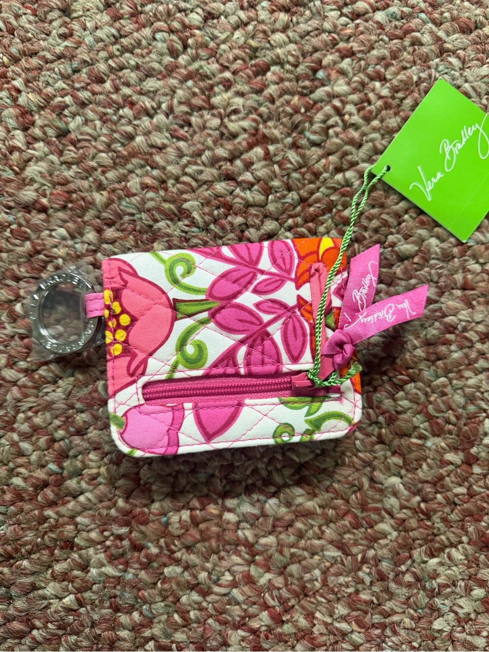 Vera Bradley Pink Floral Quilted Kids Coin Pouch with Clip
